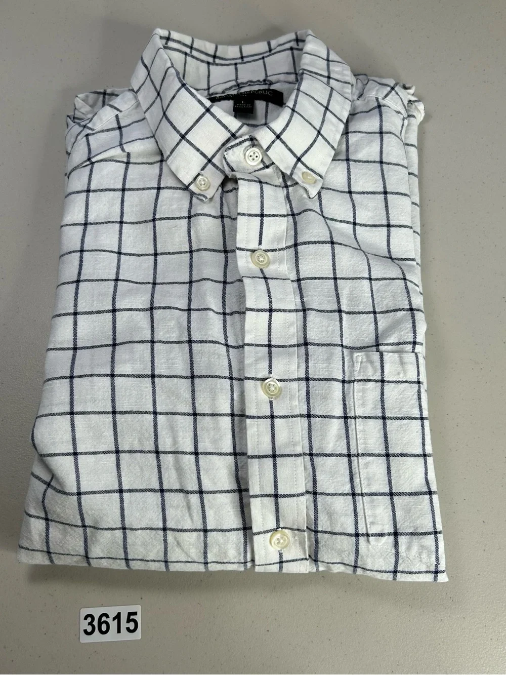 Banana Republic White Blue Windowpane Check Cotton Shirt Men's Large